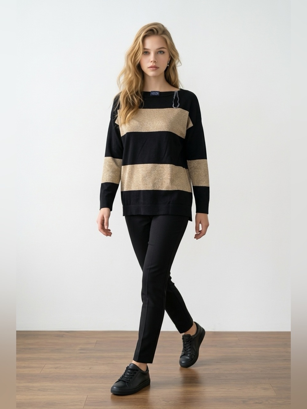 Chaps Medium Stripe Metallic Look Cotton Nylon Knit Tunic